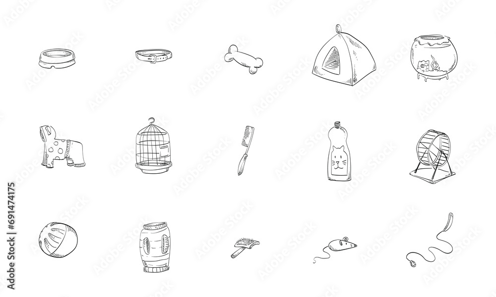 pet accessories handdrawn collection pet accessories handdrawn collection