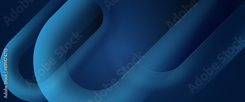 Blue futuristic modern vector abstract dynamic banner with neon glowing bright shape lines. Abstract elegant blue background with shiny geometric lines. Modern diagonal rounded lines pattern. photo