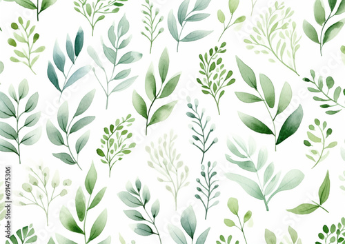 緑の葉 水彩イラストセット
