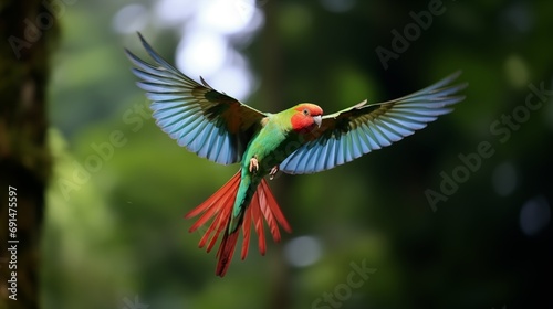 Colorful Bird in Flight Near Tree © mattegg