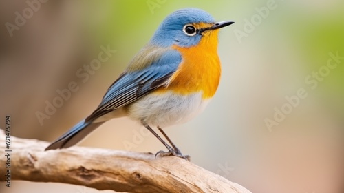 Small Blue and Yellow Bird Perched on a Branch