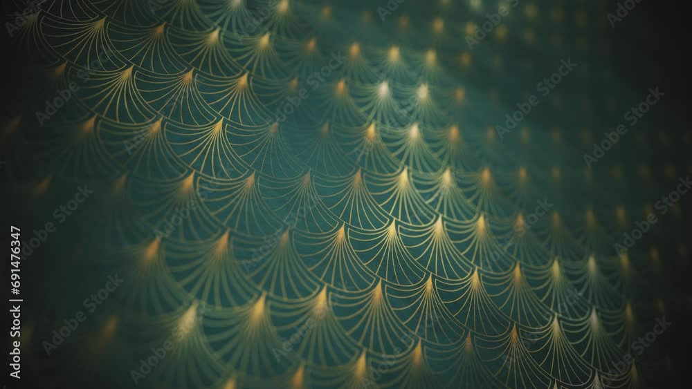 Design Gold Art Deco 3d Background Animation/ 4k animation of an abstract art deco design with ornamental patterns shifting and depth of field blur