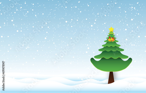 Winter landscape with christmas tree and snowflake, background design