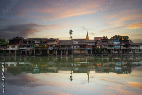 Old Town Chanthaboon Waterfront or Waterfront Community Chanthaboon at Chanthaburi Province Thailand. photo