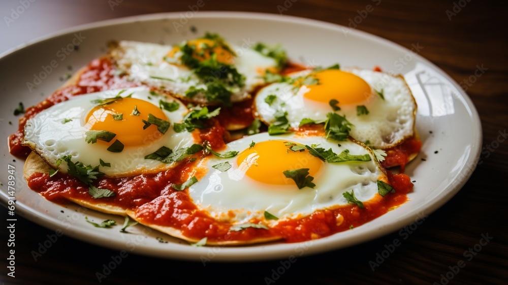Huevos Rancheros: Fried Eggs on Corn Tortillas with Tomato-Chili Sauce Huevos Rancheros: Fried Eggs on Corn Tortillas with Tomato-Chili Sauce