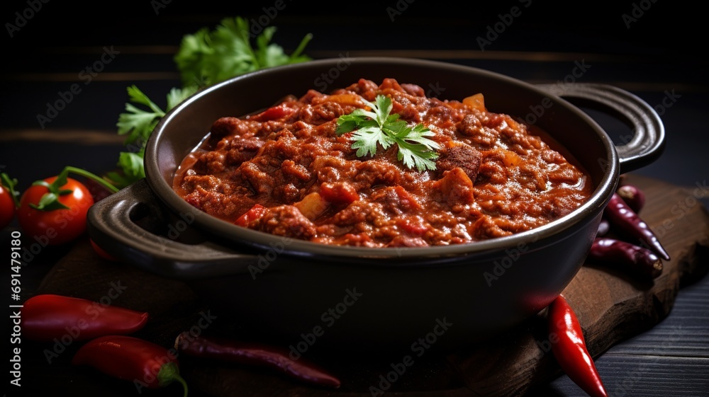 Chili con Carne: Spicy Stew with Beef, Chili Peppers, and Beans Chili con Carne: Spicy Stew with Beef, Chili Peppers, and Beans