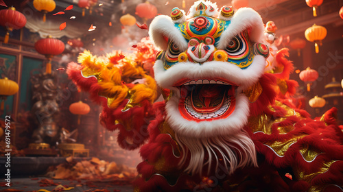 Chinese dragon as a character for the dragon dance at the Chinese New Year festival. ai generative photo