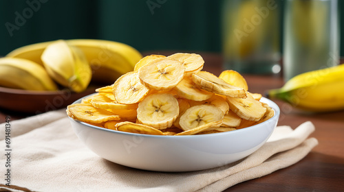 banana chips in a plate on the table. ai generative photo