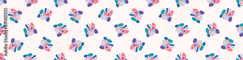 Colorful leaf for flat scandi style seamless vector kids border. Fun whimsical nature for gender neutral baby endless ribbon.