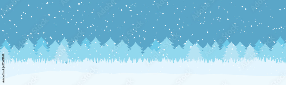 winter landscape with misty snowy forest, christmas background - vector illustration