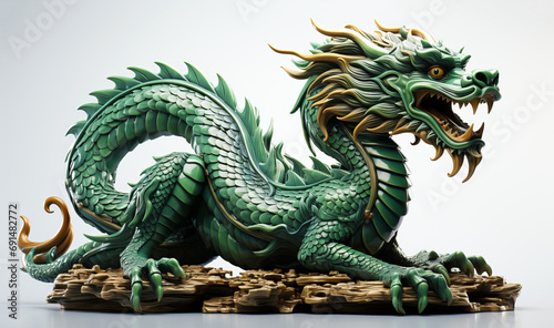 Green dragon, symbol of Chinese New Year 2024. Isolated on white background.
