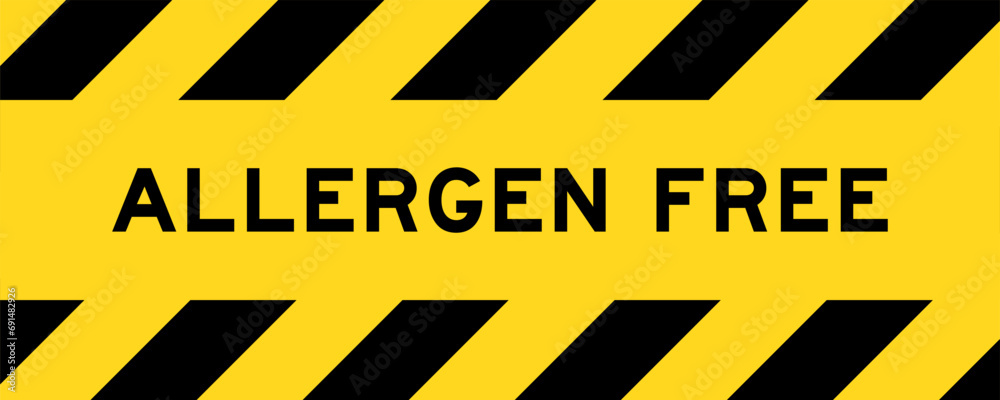Yellow and black color with line striped label banner with word allergen free Yellow and black color with line striped label banner with word allergen free