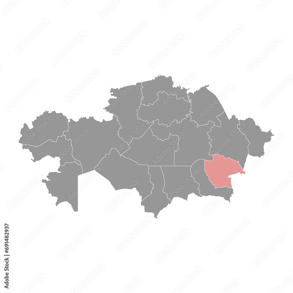 Jetisu region map, administrative division of Kazakhstan. Vector illustration.