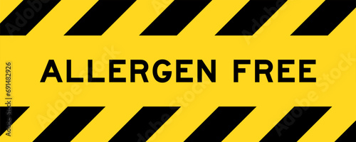 Yellow and black color with line striped label banner with word allergen free