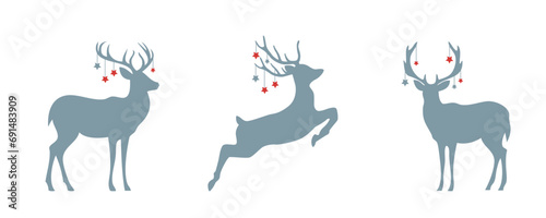 set of christmas deer with stars isolated vector illustration EPS10
