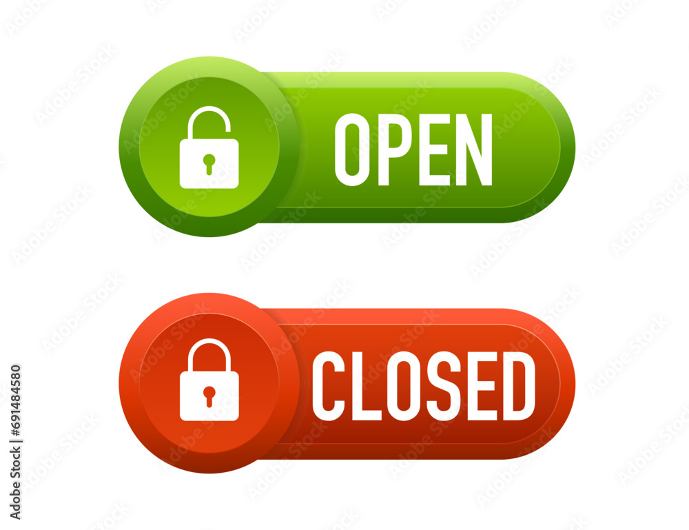 Locked and unlocked toggle. Switch on and off. Control slider. Red and ...