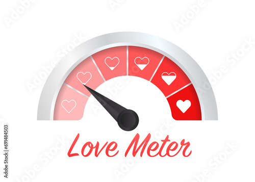 Love meter heart indicator. Valentine's day card design element. Scale of partnership satisfaction. Passion measuring indicator. Heart symbol. Vector illustration