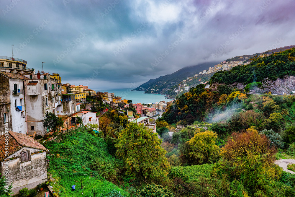 Panorama of the town and the gulf of Vietri sul mare Naples Campania Italy