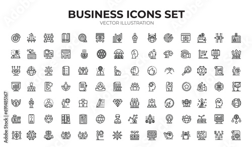 New business icons set. Outline illustration of business icons vector set isolated on white background
 photo