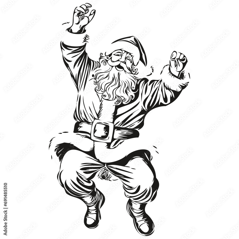 Fototapeta premium Santa Claus Sketch Illustration Detailed Father Christmas Drawing, Classic Style, black white Vector ink outlines template for greeting card, poster, invitation, drawing