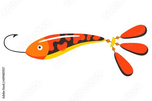Fishing bait icon. Fish lure with hook isolated on white background. Contemporary fishery lure or wobbler. Fisher accessory.  fisherman equipment photo