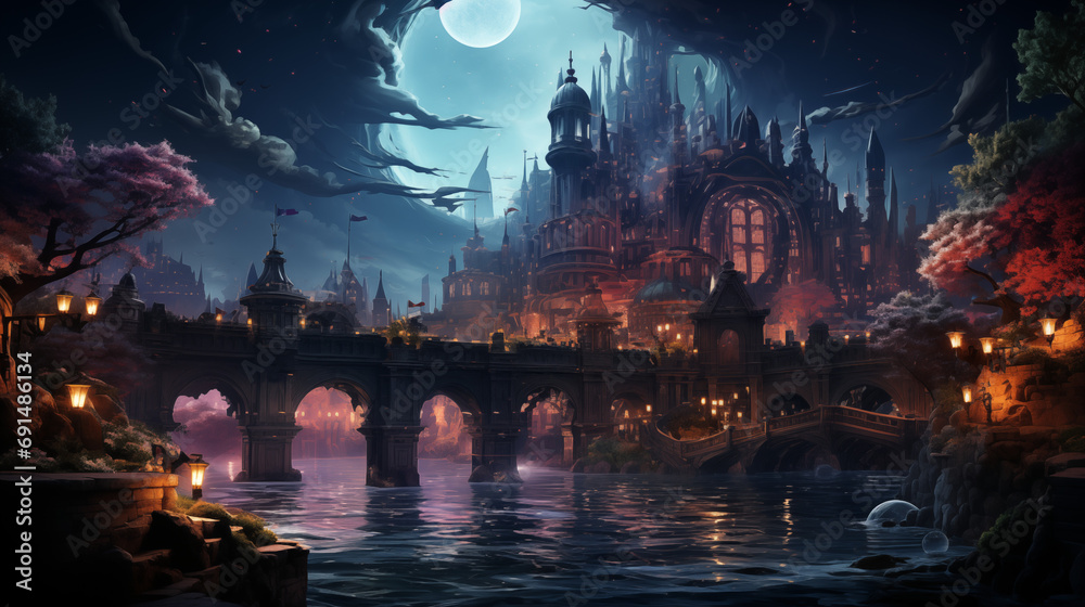 Twilight Elegance: An Ethereal City of Lights and Shadows