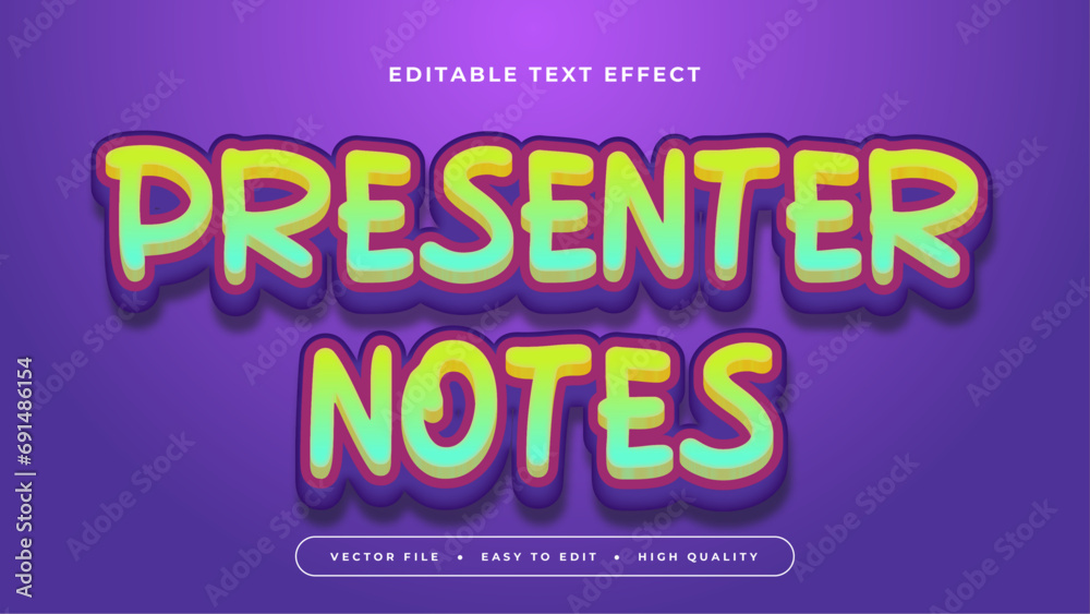 Obraz premium Green and purple violet presenter notes 3d editable text effect - font style