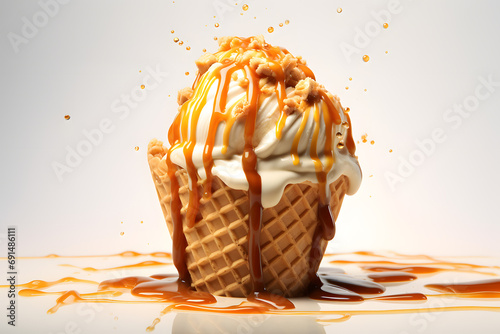 Waffle caramel ice cream cone photo