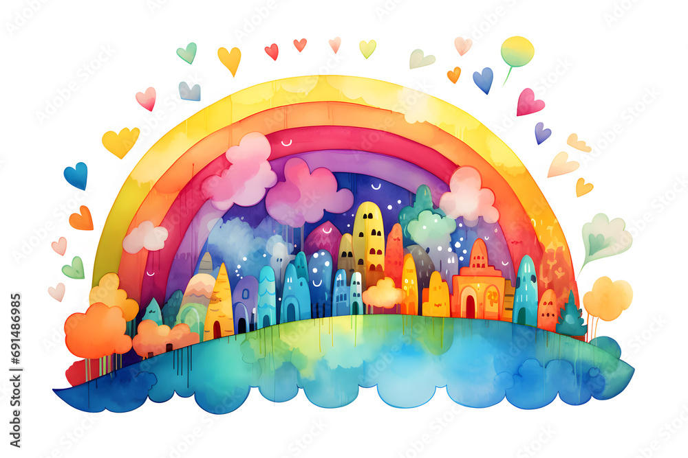 Obraz premium Cute watercolor rainbow illustration isolated on white background