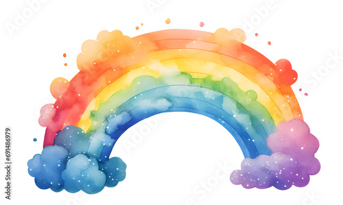 Fotografie, Obraz Cute watercolor rainbow illustration isolated on white background