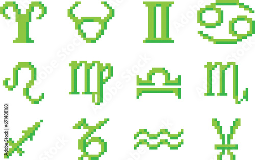 Zodiac signs pixel art vector