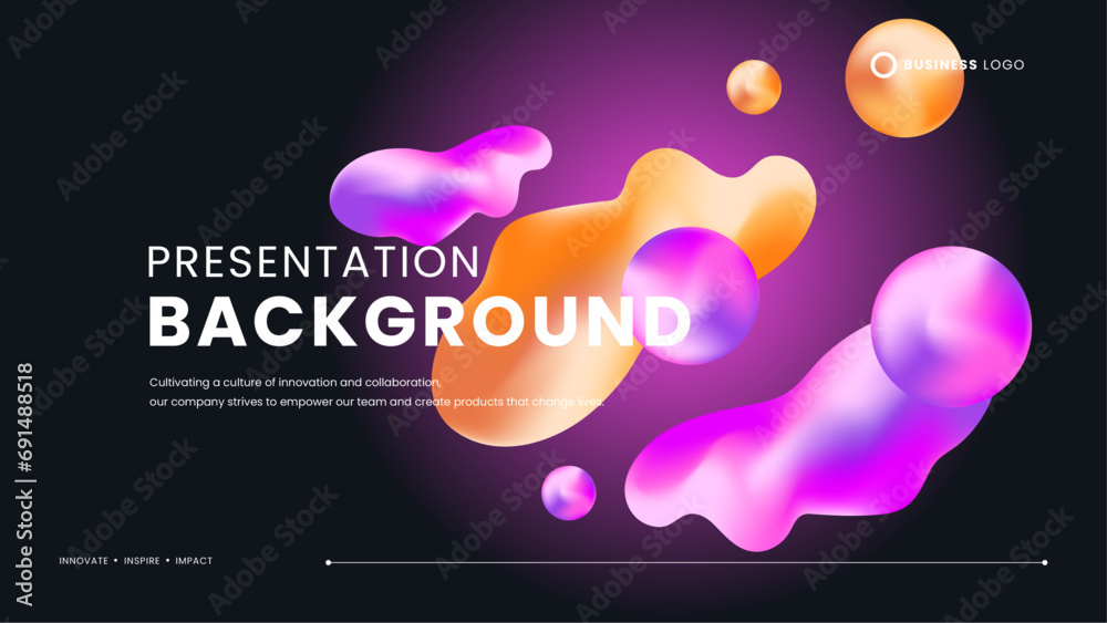 Black orange and purple violet vector fluid liquid abstract shape gradient background. Modern graphic design presentation background concept for banner, flyer, card, or brochure cover