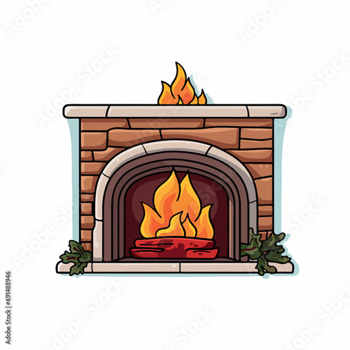 warm winter cartoon mantelpiece flat vector illustration. warm winter cartoon mantelpiece hand drawing isolated vector illustration