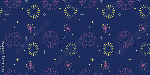 seamless geometric pattern with fireworks, lights, and stars