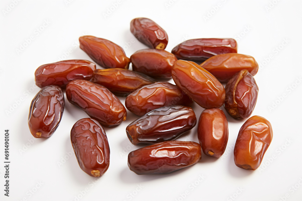 Photo of dried dates on a white background generative AI Photo of dried dates on a white background generative AI