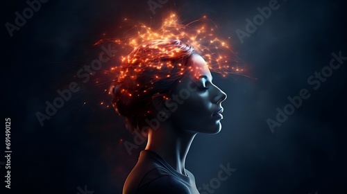 Woman developing her emotional intelligence. Concept exploring the mind, self-discovery, introspection, thinking process. photo