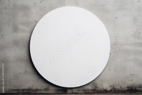 A mock-up of a round white sticker on a concrete background