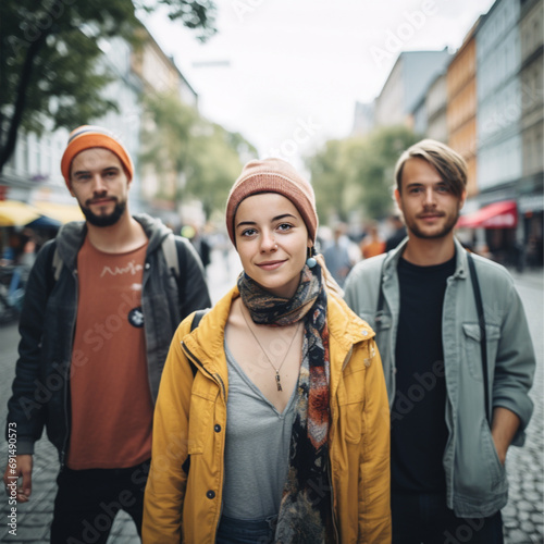 A group of 3 young alternative people walking in berlin kreuzberg