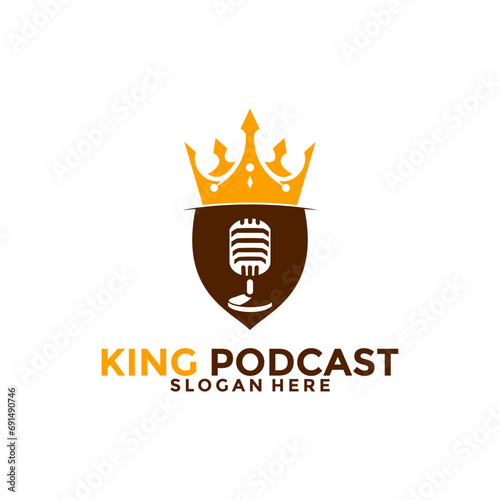 King Podcast logo vector template, King Microphone logo vector illuistration