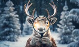funny reindeer on  the snowy background