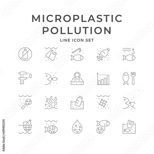 Set line icons of microplastic pollution photo