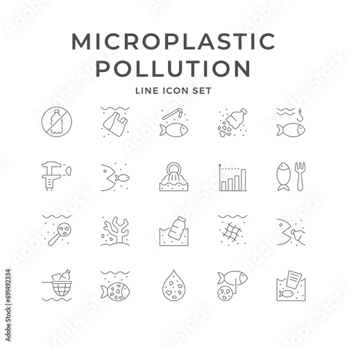 Set line icons of microplastic pollution
