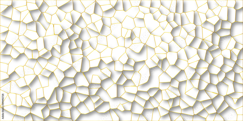 Abstract white paper cut shadows background realistic crumpled decoration textured with multi layers.Broken tiles mosaic seamless pattern.white gravel with golden line wallpaper. vector illustration. Abstract white paper cut shadows background realistic crumpled decoration textured with multi layers.Broken tiles mosaic seamless pattern.white gravel with golden line wallpaper. vector illustration.