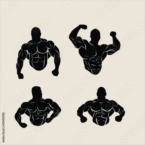 Bodybuilding and Fitness logo design template. Gym, body builder, Sport and fitness center Vector illustration.