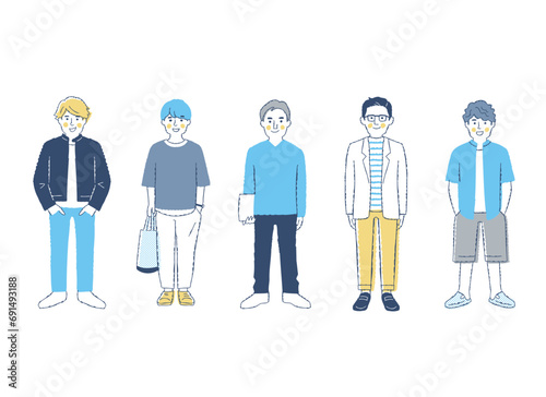 さまざまな男性5人　全身　