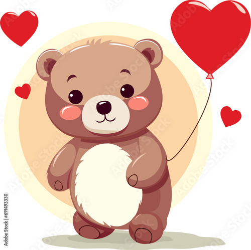 Cute Teddy bear with a heart-shaped ball. Vector illustration