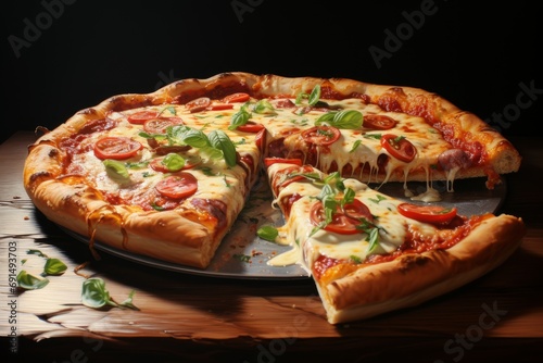 Italian pizza with tomatoes on wooden table
