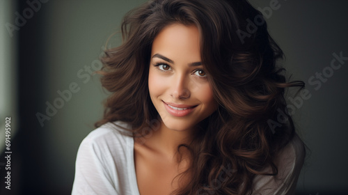Portrait of attractive young brunette woman natural lifestyle. AI generative