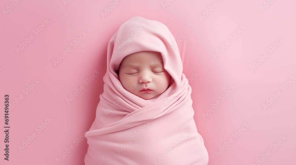 Newborn baby girl sleep on pink blanket. Newborn baby girl sleep on pink blanket.