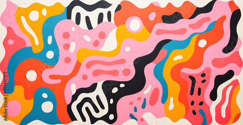 Generative AI, Vintage abstract risograph collage colorful organic shapes, bright figures, grain texture
